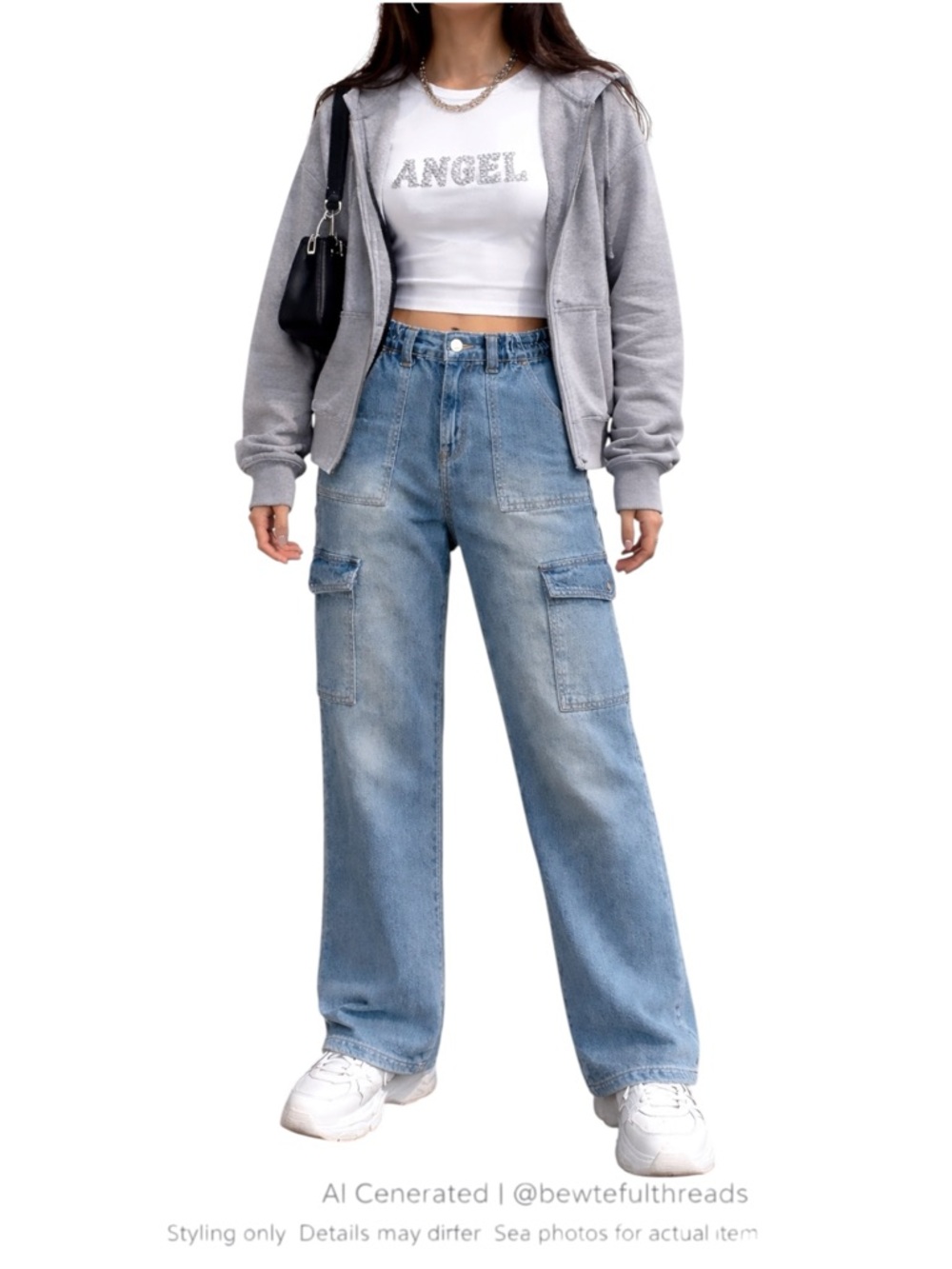 Y2K Cargo Jeans Relaxed Straight Denim Streetwear M/L
